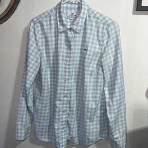 Vineyard Vines Sky Blue and White Plaid Shirt